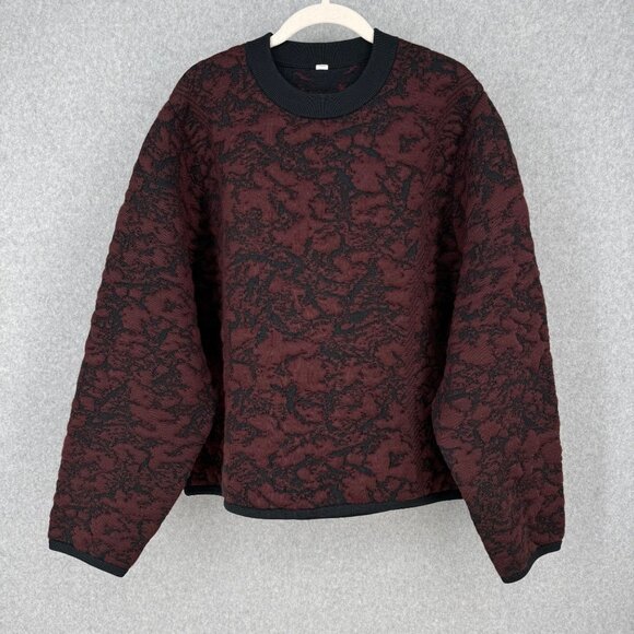Lululemon Jacquard Multi-Texture Crew Neck Sweater Size 14 Red Merlot Black Wool - Picture 1 of 11